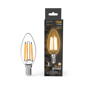 Лампа светодиодная филаментная Black Filament 13Вт свеча 2700К тепл. бел. E14 1100лм GAUSS 103801113