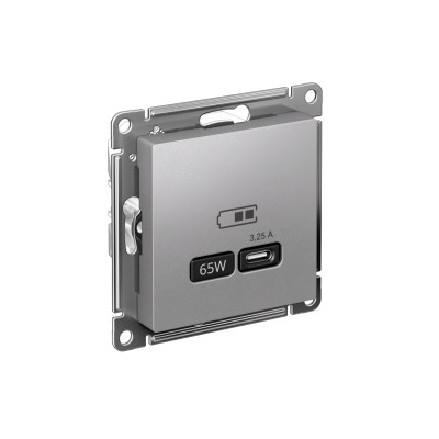 Розетка USB AtlasDesign тип C 65Вт QC PD высокоскор. ЗУ механизм алюм. SE ATN000327