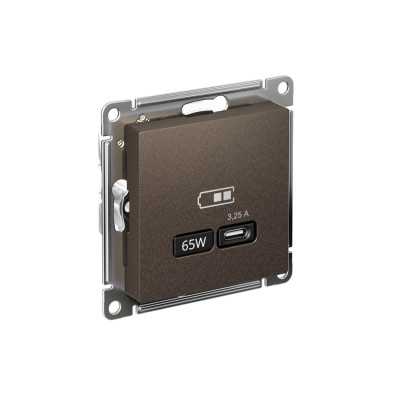 Розетка USB AtlasDesign тип C 65Вт QC PD высокоскор. ЗУ механизм мокко SE ATN000627