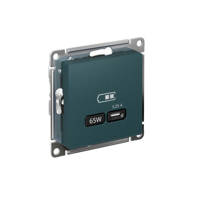 Розетка USB AtlasDesign тип C 65Вт QC PD высокоскор. ЗУ механизм изумруд SE ATN000827