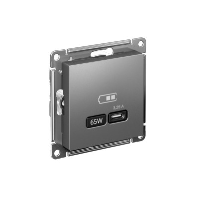 Розетка USB AtlasDesign тип C 65Вт QC PD высокоскор. ЗУ механизм сталь SE ATN000927