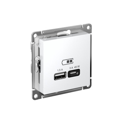 Розетка USB AtlasDesign тип A+C 45Вт QC PD высокоскор. ЗУ механизм бел. SE ATN000129