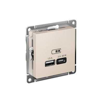 Розетка USB AtlasDesign тип A+C 45Вт QC PD высокоскор. ЗУ механизм беж. SE ATN000229