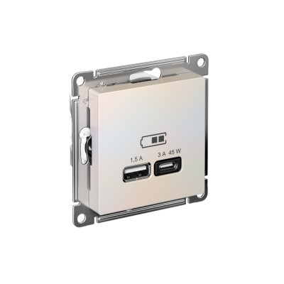 Розетка USB AtlasDesign тип A+C 45Вт QC PD высокоскор. ЗУ механизм жемчуж. SE ATN000429