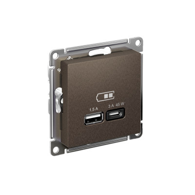 Розетка USB AtlasDesign тип A+C 45Вт QC PD высокоскор. ЗУ механизм мокко SE ATN000629