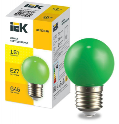 Лампа светодиодная декор. G45 1Вт шар зел. E27 230В IEK LLE-G45-1-230-G-E27