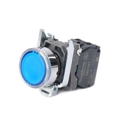 Кнопка модульная SB4 с подсветкой в сборе 22мм металл 230-240ВAC 1НО син. SE SB4BW36M1