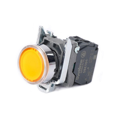 Кнопка модульная SB4 с подсветкой в сборе 22мм металл 230-240ВAC 1НО желт. SE SB4BW35M1