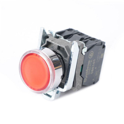 Кнопка модульная SB4 с подсветкой в сборе 22мм металл 230-240ВAC 1НО+1НЗ красн. SE SB4BW34M5