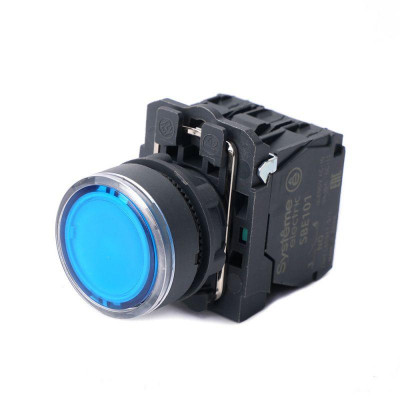 Кнопка модульная SB5 с подсветкой в сборе 22мм пластик 230-240ВAC 1НО+1НЗ син. SE SB5AW36M5