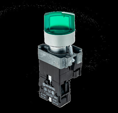 Переключатель с LED подсветкой 24В AC/DC зел. 2 полож. 1NO фикс. мет. MTB2-BK2361 ОВЕН 58209