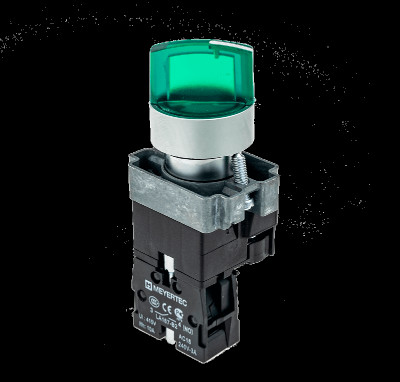 Переключатель с LED подсветкой 24В AC/DC зел. 3 полож. 1NO фикс. мет. MTB2-BK3361 ОВЕН 58219