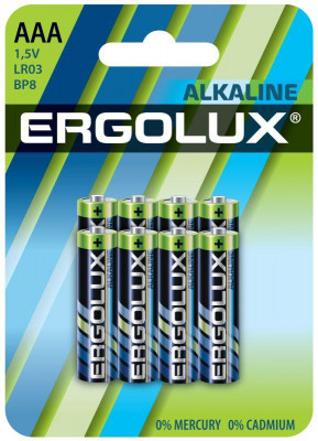Элемент питания алкалиновый AAA/LR03 1.5В Alkaline BL8 (уп.8шт) Ergolux 14814