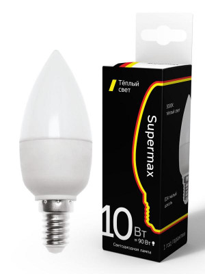 Лампа светодиодная Supermax 10Вт свеча E14 230В 3000К КОСМОС Sup_LED10wCNE1430