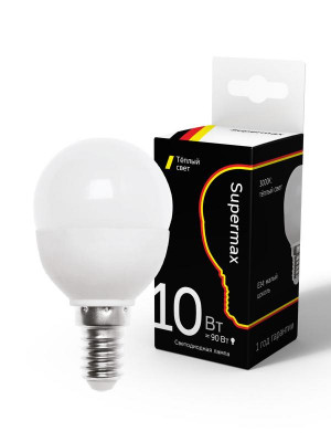 Лампа светодиодная Supermax 10Вт шар 45мм E14 230В 3000К КОСМОС Sup_LED10wGL45E1430