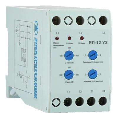 Реле контроля трехфазного напряжения ЕЛ-12 У3 400В 3А 1з+1р IP20 Электротехник ET005072