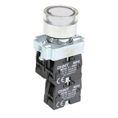 Кнопка управления NP2-BW3165 плоская 1НО+1НЗ AC/DC230В (LED) IP40 (R) бел. CHINT 575724