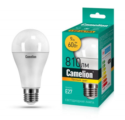 Лампа светодиодная LEDRB/9-A60/830/E27 9Вт 220В LED-M A60 3000К E27 Camelion 15065