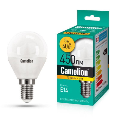 Лампа светодиодная LEDRB/5-G45/830/E14 5Вт 220В LED-M G45 3000К E14 Camelion 15057