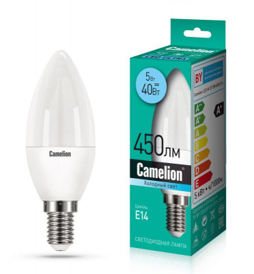 Лампа светодиодная LEDRB/5-C35/840/E14 5Вт 220В LED-M C37 4000К E14 Camelion 15050