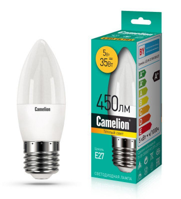 Лампа светодиодная LEDRB/5-C35/830/E27 5Вт 220В LED-M C37 3000К E27 Camelion 15051
