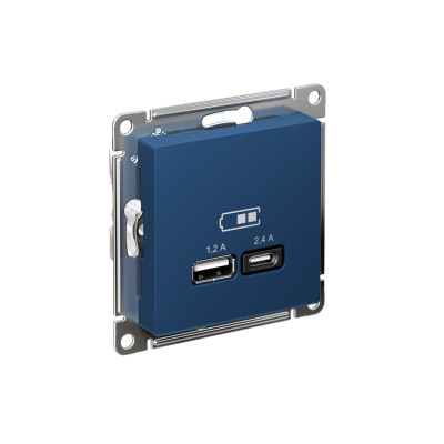 Розетка USB AtlasDesign тип A+C 5В/2.4А 2х5В/1.2А механизм аквамарин SE ATN001139