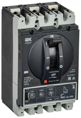 Выключатель автоматический в литом корпусе 3п D 150кА 160А расцепитель электронный стандарт. ARMAT IEK AR-MCCB-3D-150-0160A-ELSC