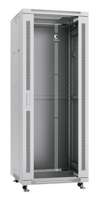 Шкаф монтажный телекоммуникационный 19дюйм напольный для распред. и серверного оборудования 32U 600х1000х1610мм (ШхГхВ) передняя стеклянная и задняя сплошная метал. двери ручка с замком (RAL 7035) сер. Cabeus SH-05C-32U60/100