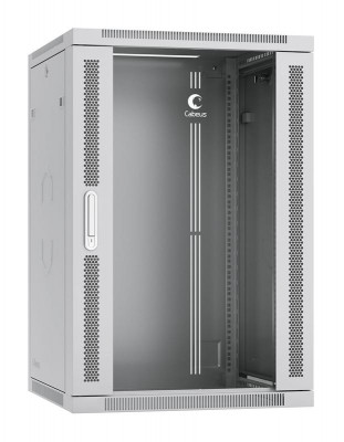 Шкаф телекоммуникационный настенный разобранный SH-05F-18U60/45-R 19дюйм 18U 600х450х901мм дверь стекло сер. (RAL 7035) Cabeus 10766c