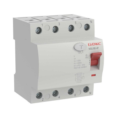 Выключатель дифференциального тока (УЗО) 4п (3P+N) 63А 300мА тип AC MDL100 YON MDL100-4P4-63-AC