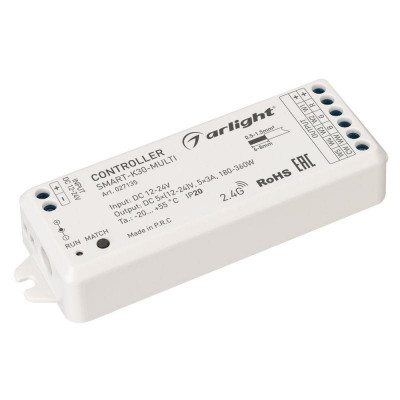 Контроллер SMART-K30-MULTI (12-24В 5х3А RGB-MIX 2.4G) (IP20 пластик) Arlight 027135