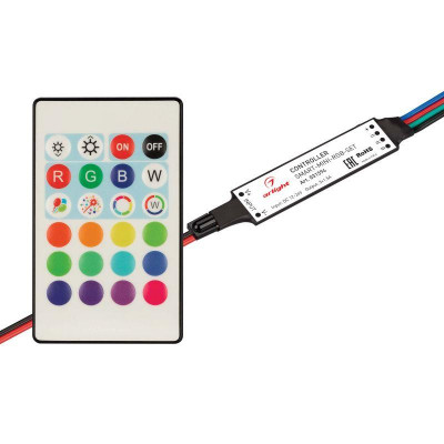 Контроллер SMART-MINI-RGB-SET 12-24В 3х1.5А ПДУ 24 кнопки IR IP20 пластик Arlight 031594