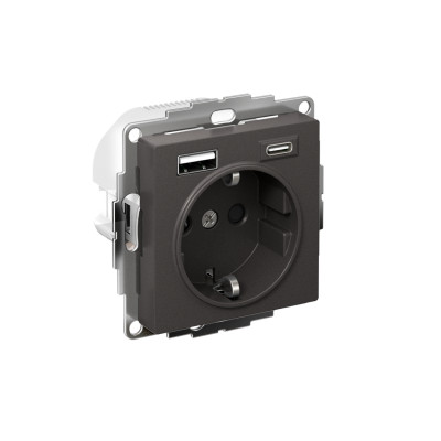 Розетка AtlasDesign 16А с 2-мя заряд. устройствами USB тип A+C 5В/2.4А/3.0А 2х5В/1.5А механизм базальт SE ATN001432