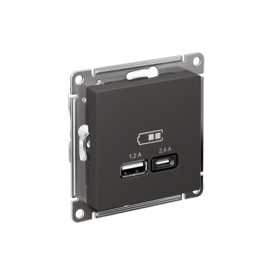 Розетка USB AtlasDesign тип A+C 5В/2.4А 2х5В/1.2А механизм базальт SE ATN001439