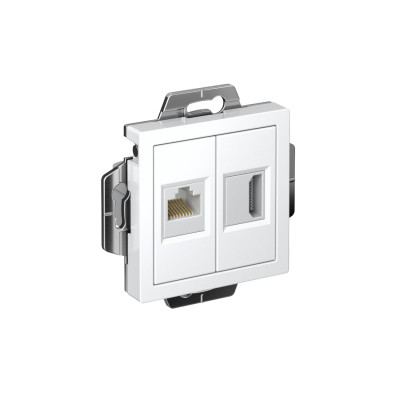 Розетка 2-м СП AtlasDesign HDMI + RJ45 кат.5E механизм бел. SE ATN000182