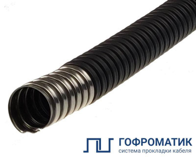 Металлорукав в ПВХ изоляции Р3-НП нг 16 В1.5 d16мм морозостойкий нерж. сталь черн. (уп.50м) ГОФРОМАТИК zeta44815