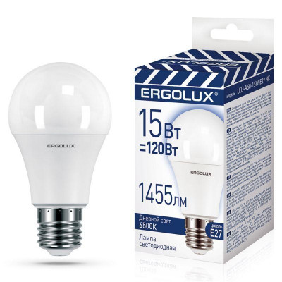 Лампа светодиодная LED-A60-15W-E27-6K ЛОН 15Вт Е27 6500К 220-240В ПРОМО Ergolux 14784