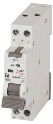 Выключатель автоматический дифференциального тока 2п (1P+N) C 6А 30мА тип АС 6кА АД-32M электрон. PRO DM32E2C06AC30 Эра Б0058976