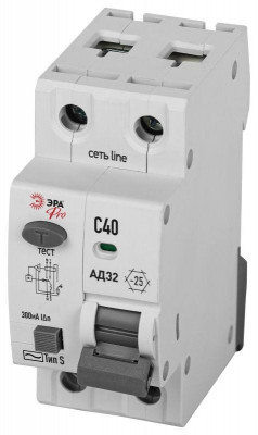 Выключатель автоматический дифференциального тока 2п (1P+N) C 40А 300мА тип S 4.5кА АД-32 электрон. PRO D32E2C40S300 Эра Б0057548