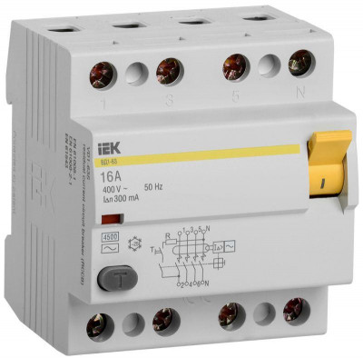 Выключатель дифференциального тока (УЗО) 4п 16А 300мА тип AC ВД1-63 IEK MDV10-4-016-300