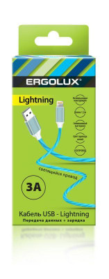 Кабель USB-Lightning ELX-CDC03-C06 3А 1.2м LED зарядка+передача данных коробка син. Ergolux 15306