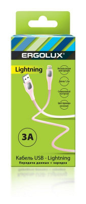 Кабель USB-Lightning ELX-CDC03-C14 3А 1.2м зарядка+передача данных коробка роз. Ergolux 15304