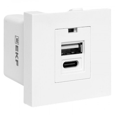 Розетка USB 2-м A+C 2.1А без индикатора бел. EKF E2MR2-21USB-10-AC