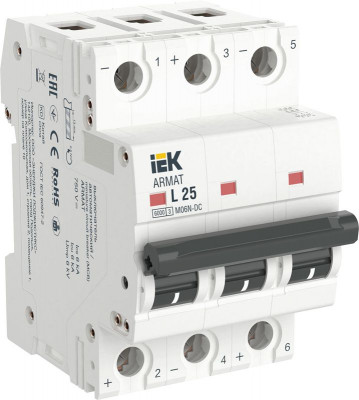 Выключатель автоматический модульный 3п L 25А M06N-DC ARMAT IEK AR-M06N-3-L025DC
