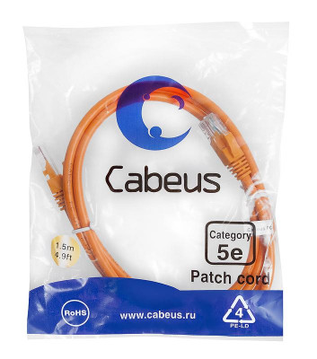 Патч-корд U/UTP кат.5E 2xRJ45/8p8c неэкранир. PVC 1.5м оранж. Cabeus 7697c