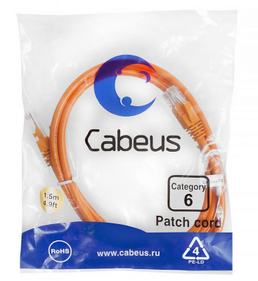 Патч-корд U/UTP кат.6 2xRJ45/8p8c неэкранир. PVC 1.5м оранж. Cabeus 8699c