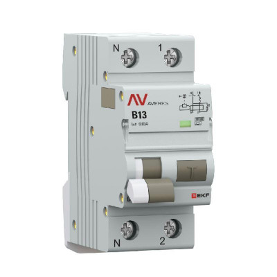 Выключатель автоматический дифференциального тока 2п (1P+N) B 13А 30мА тип A 10кА DVA-10 AVERES EKF rcbo10-1pn-13B-30-a-av
