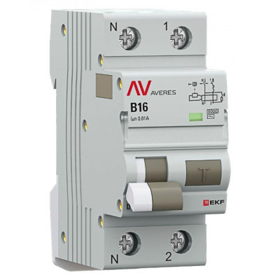 Выключатель автоматический дифференциального тока 2п (1P+N) B 16А 10мА тип AC 6кА DVA-6 AVERES EKF rcbo6-1pn-16B-10-ac-av