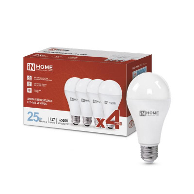 Лампа светодиодная LED-A65-VC 25Вт 6500К холод. бел. E27 2380лм 230В (уп.4шт) IN HOME 4690612052533