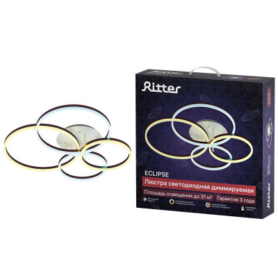 Люстра светодиодная ECLIPSE 124Вт 800х500х180мм 31кв.м потолочная ДУ 3 режима диммир. бел./корич. Ritter 52084 3